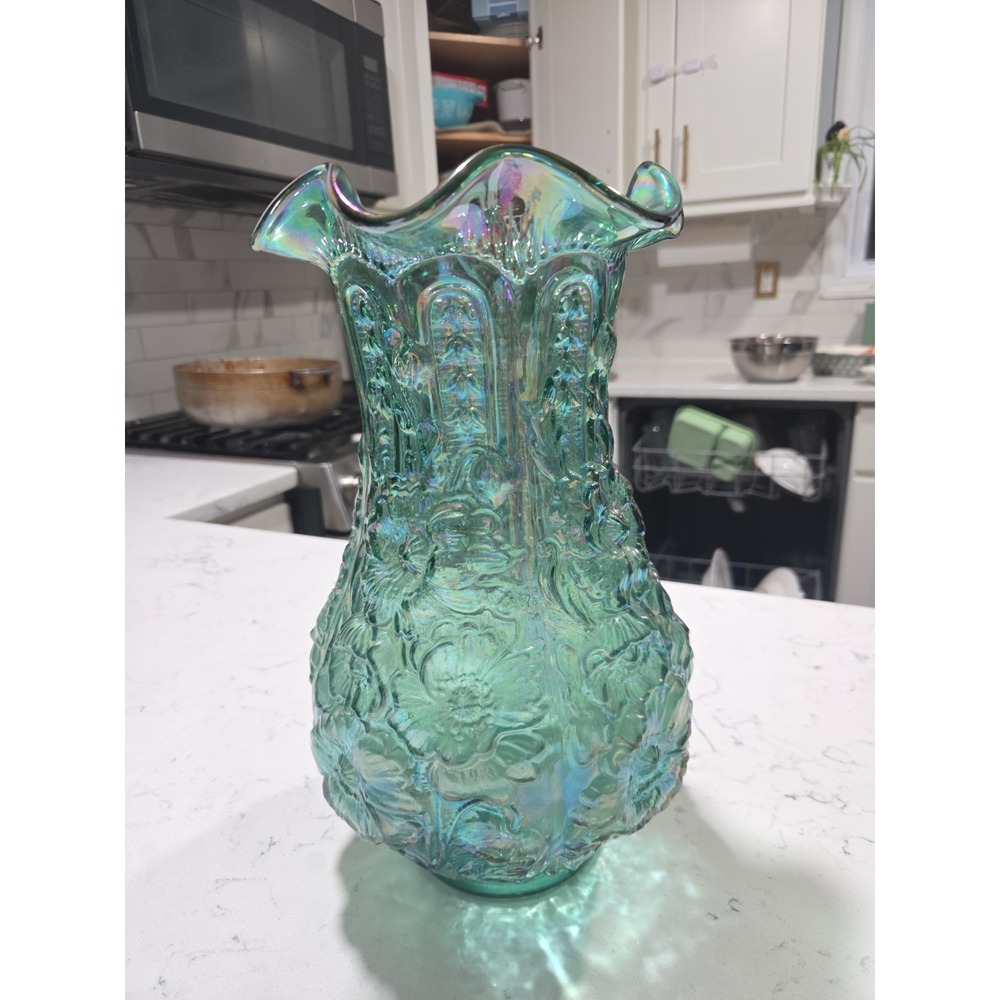 Fenton Green Carnival Poppy Show Vase